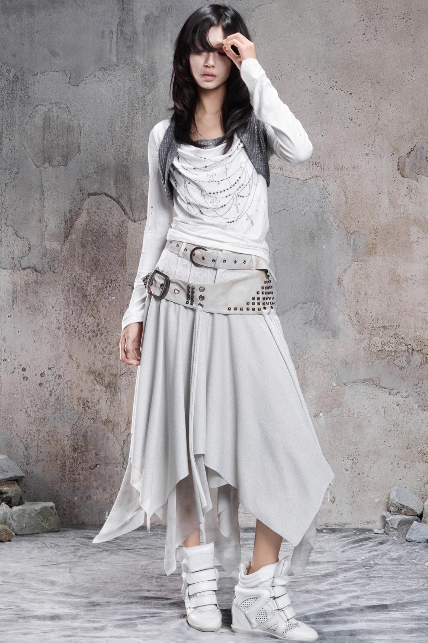 Irregular Multi Layer Rivet Skirt