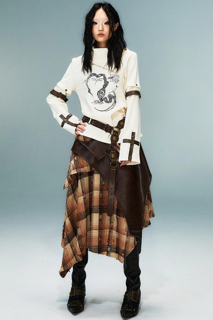 Vintage Detachable Sleeve Cross Knit Top