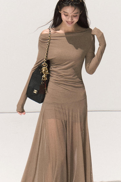Soft Mist Shoulder Waist Dress
