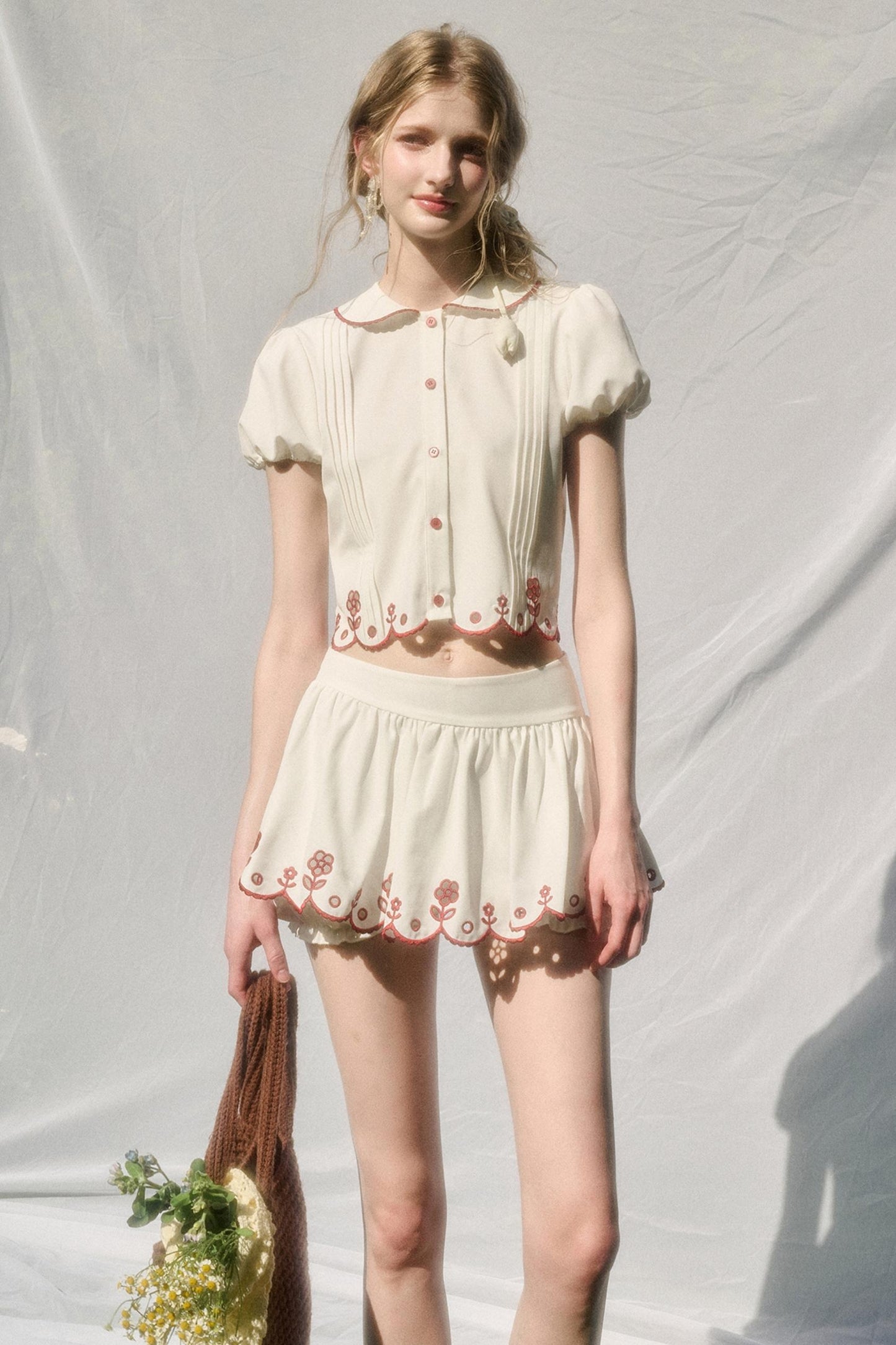 White Lace Shirt Skirt Set-Up