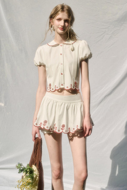 White Lace Shirt Skirt Set-Up