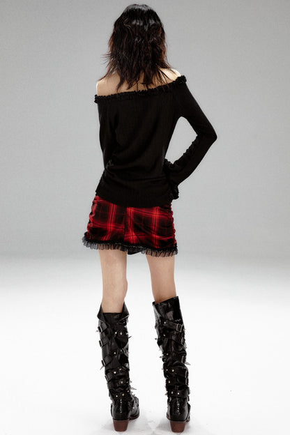 Retro Slim Print Hooded Knit Top