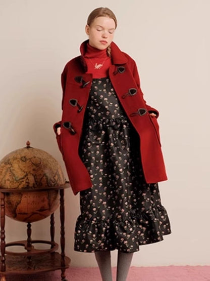 Red Wool Cashmere Cowl Coat