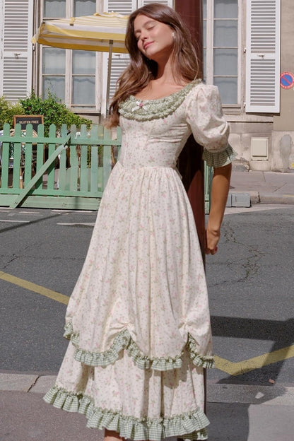 French Pastoral Style Floral Waist Dress