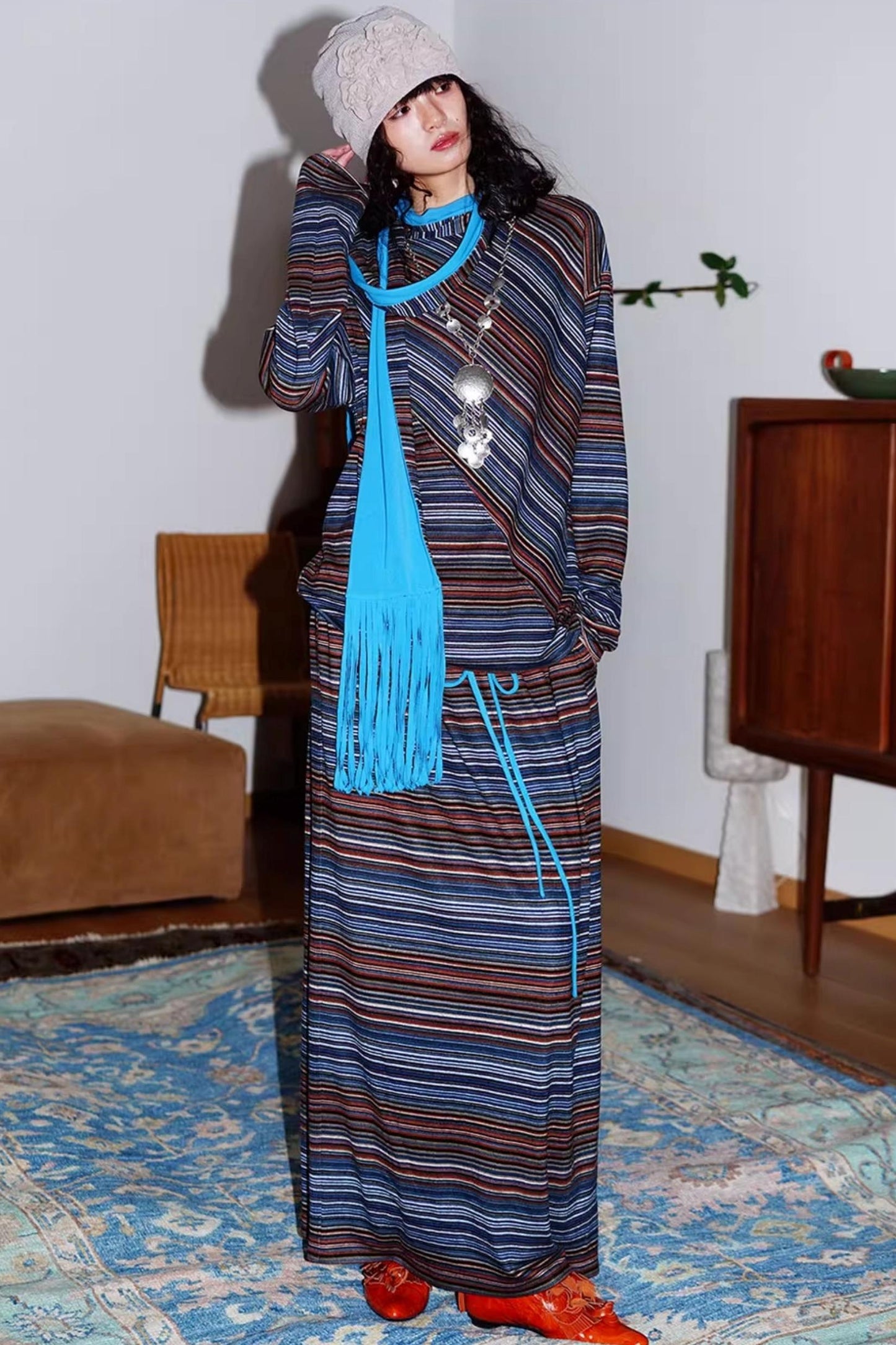 Striped Brushed Long-Sleeved Top