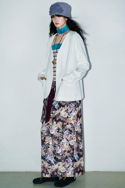 Gold Floral Pleated Skirt