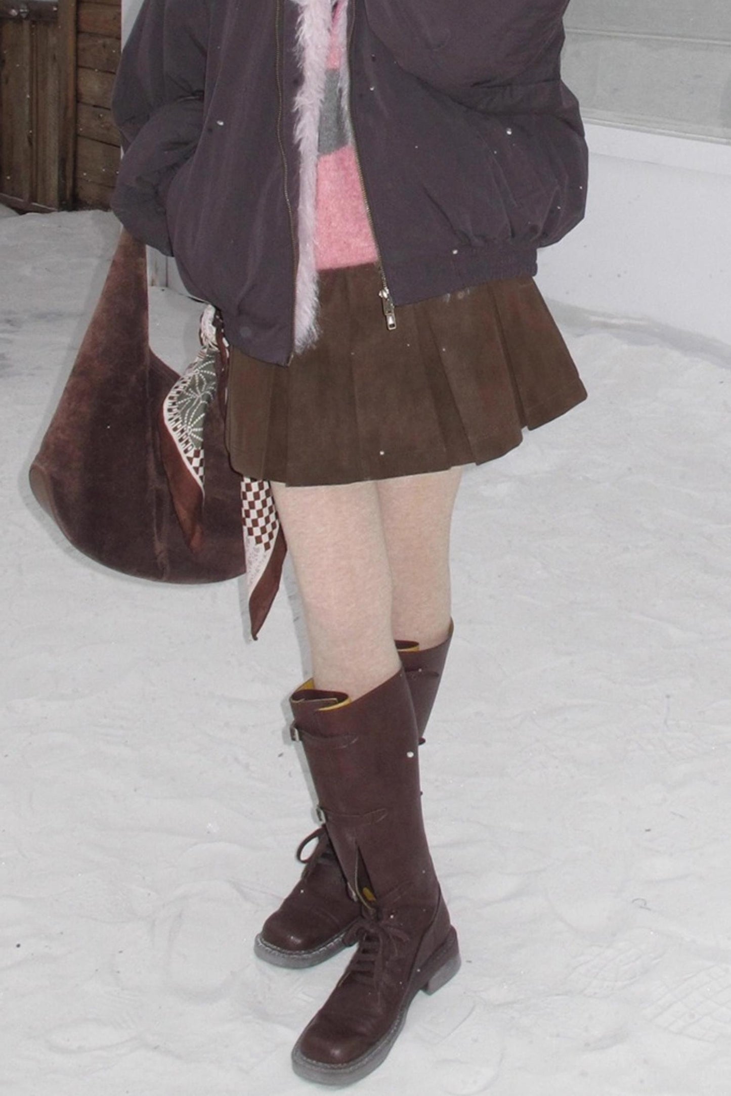 Vintage Distressed Leather Pleated Skirt