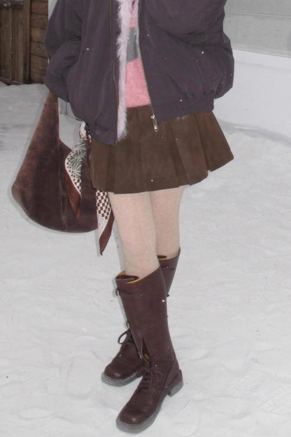 Vintage Distressed Leather Pleated Skirt