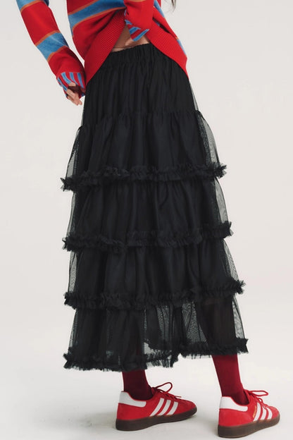 3D Embroidery Ruffled Skirt