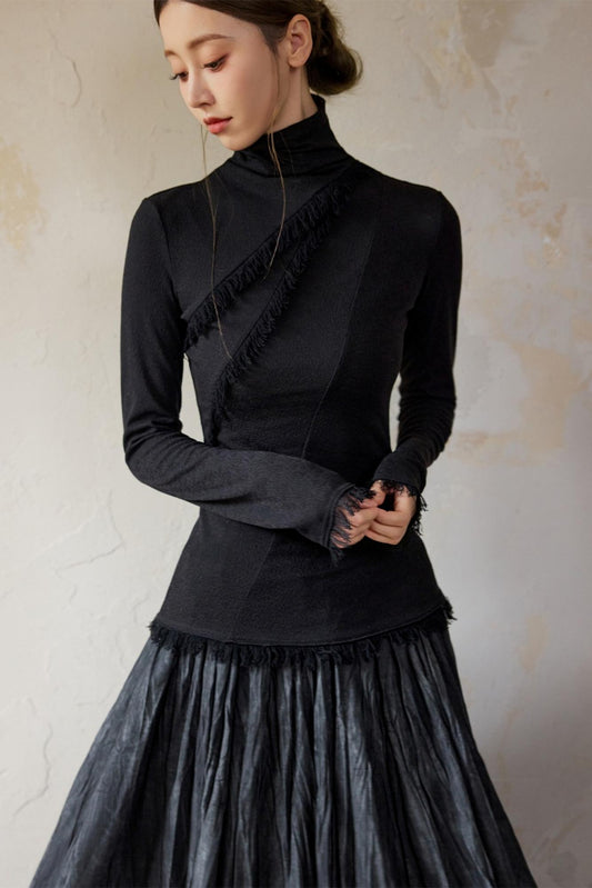 White Wool Turtleneck Knit Top