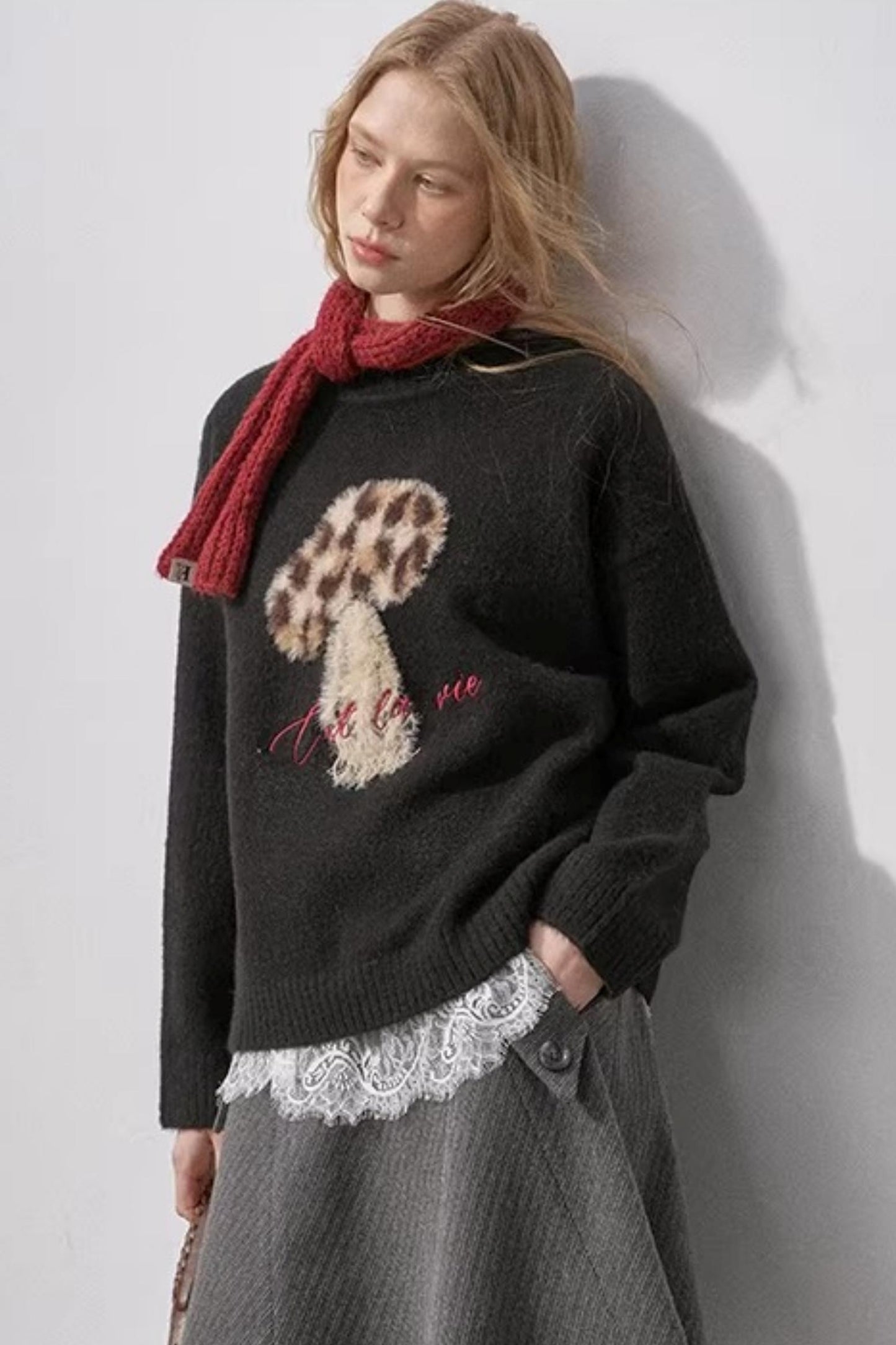 Mushroom Letter Knit Sweater