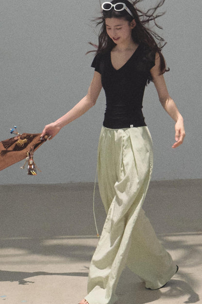 Green Apples Sleeve V-Neck Skinny Top