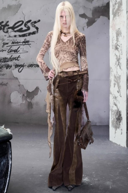 Beaded V-Neck Ruffled Skin Top