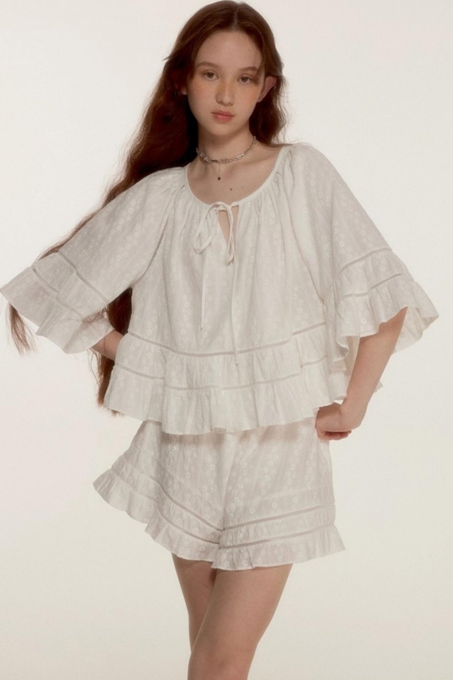 Noisy Flowers Embroidered Shirt Shorts Set-Up