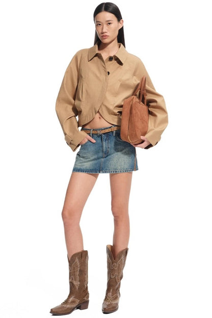 Modern Retro Twill Patchwork Hip Skirt