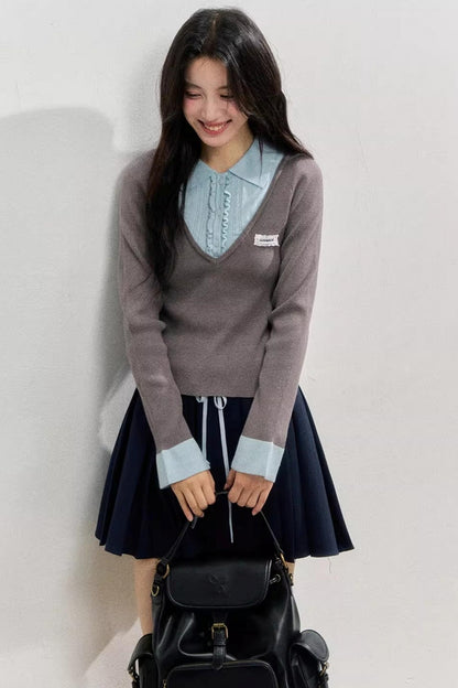 Spliced Waist Collegiate Skirt