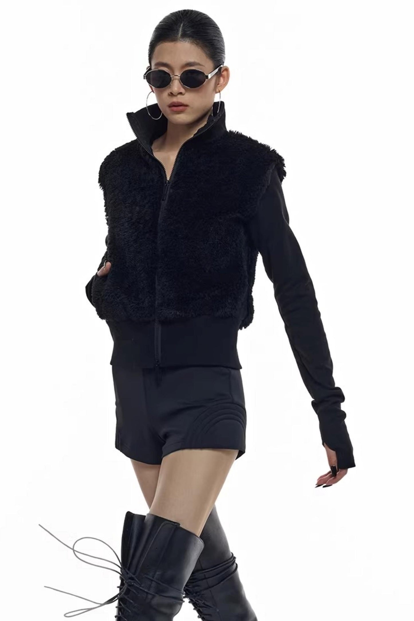 Patchwork-Pelzweste-Jacke