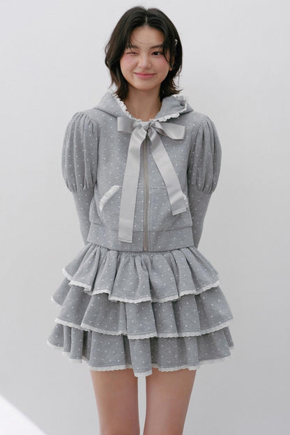 Navy Polka Dot Hooded Tracksuit Set-Up