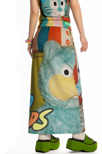 Reversible Print Stretch Casual Maxi Skirt