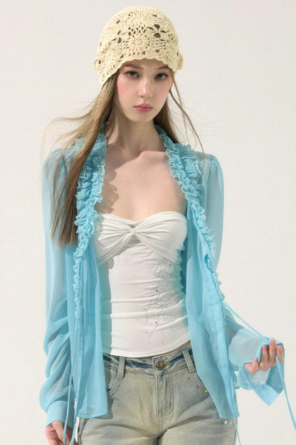 Chiffon Lace-Up Cardigan Shirt