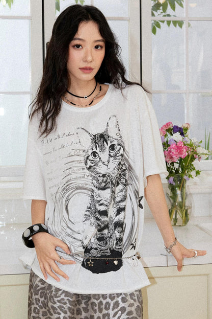Retro Cat Print Top