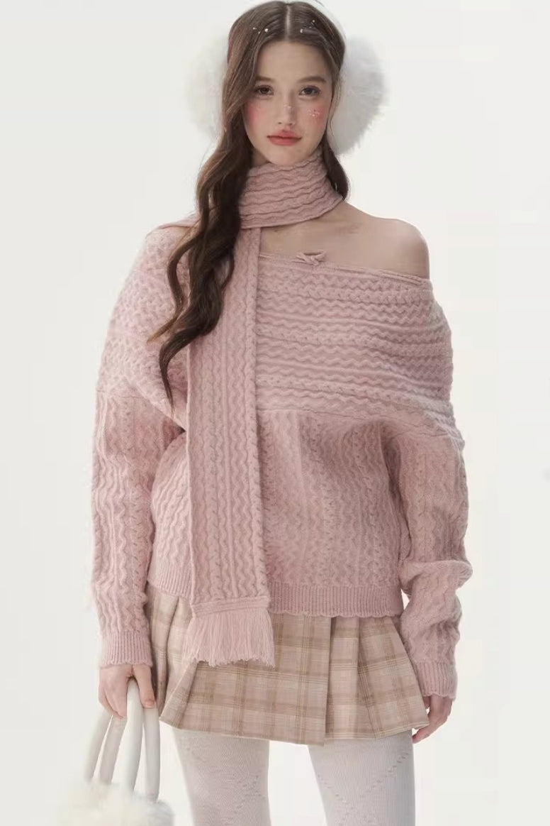 Vintage Off-Shoulder Knit Sweater