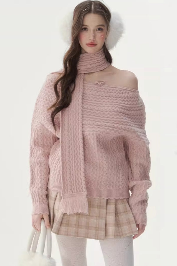 Vintage Off-Shoulder Knit Sweater