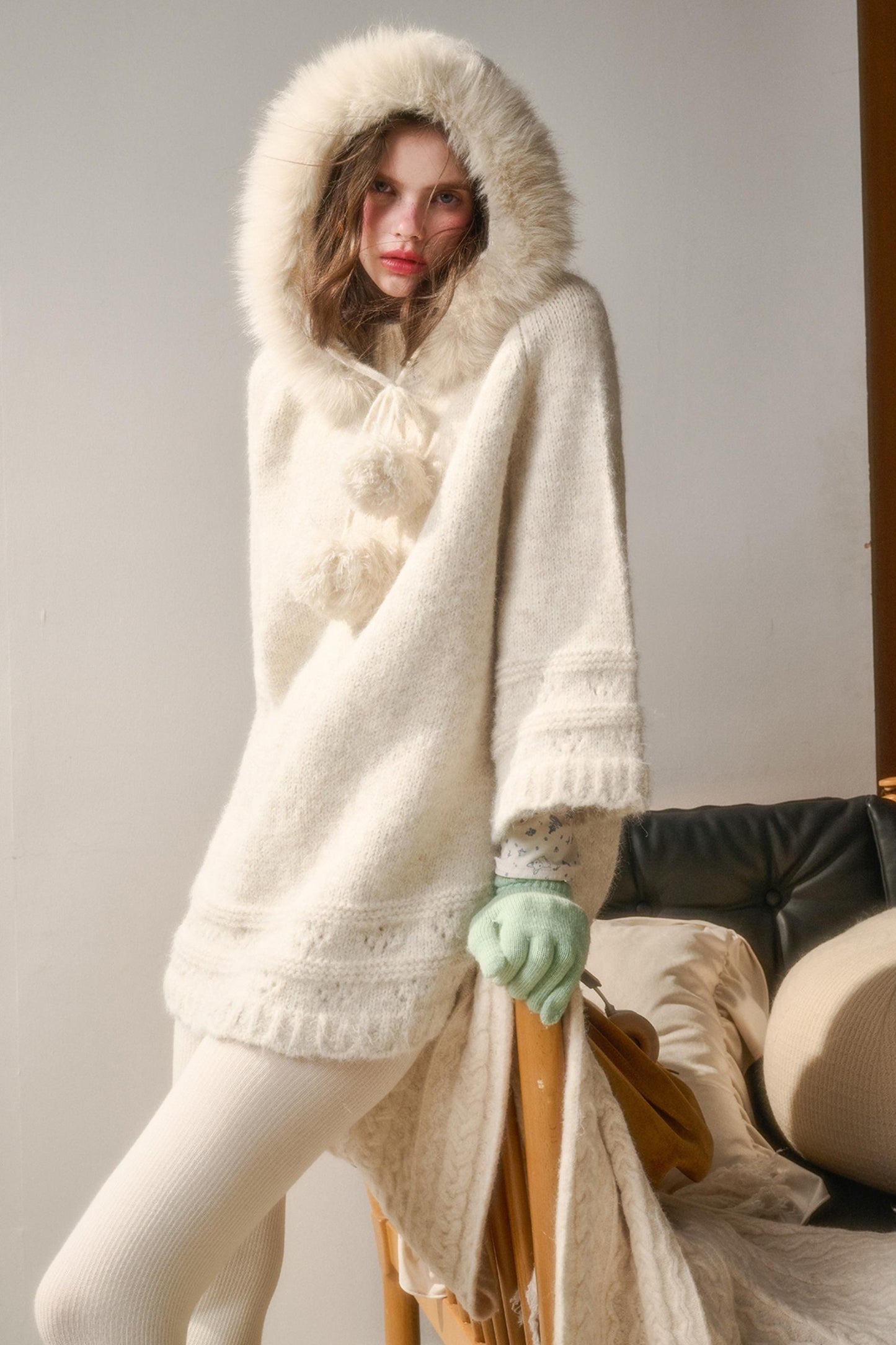 Elegant Hooded Wool Cape Coat