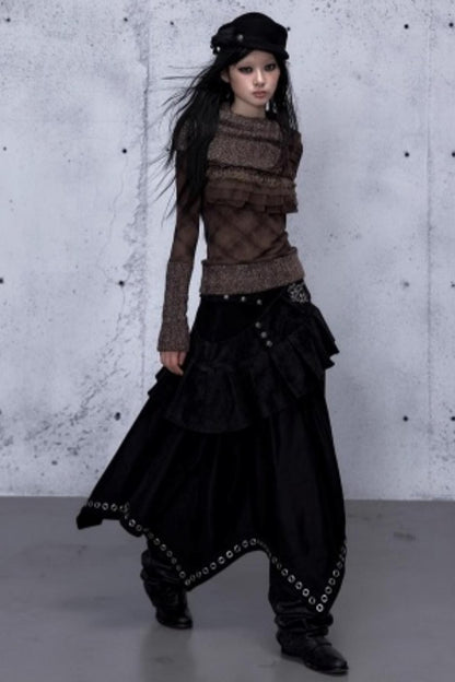Dark Punk Patchwork Midi Skirt
