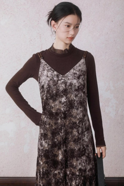 Chestnut Brown Patchwork Turtleneck Top