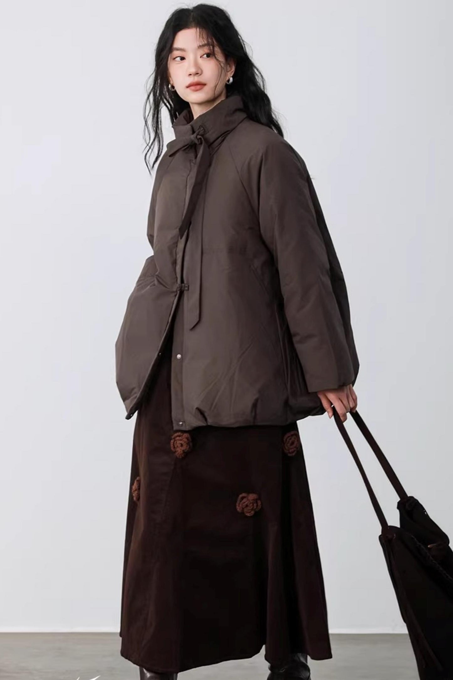 Three-Dimensional Floral Corduroy Skirt