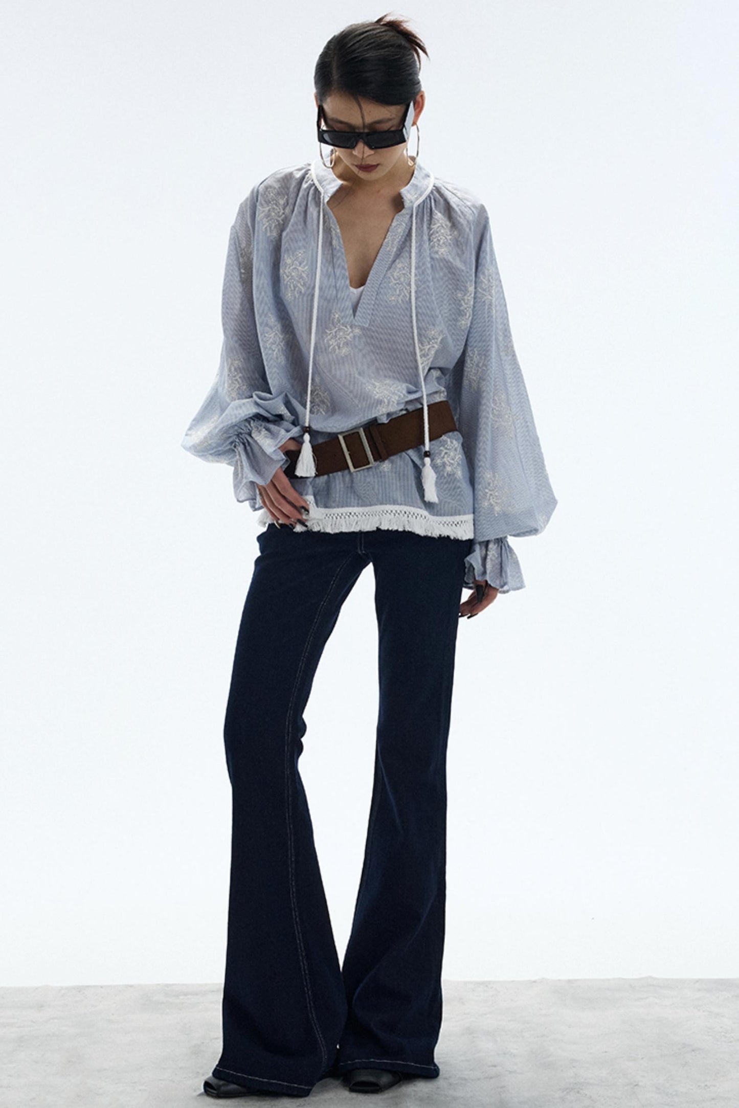 Tassel Stripe Embroidery Top