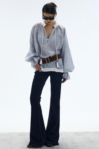 Tassel Stripe Embroidery Top