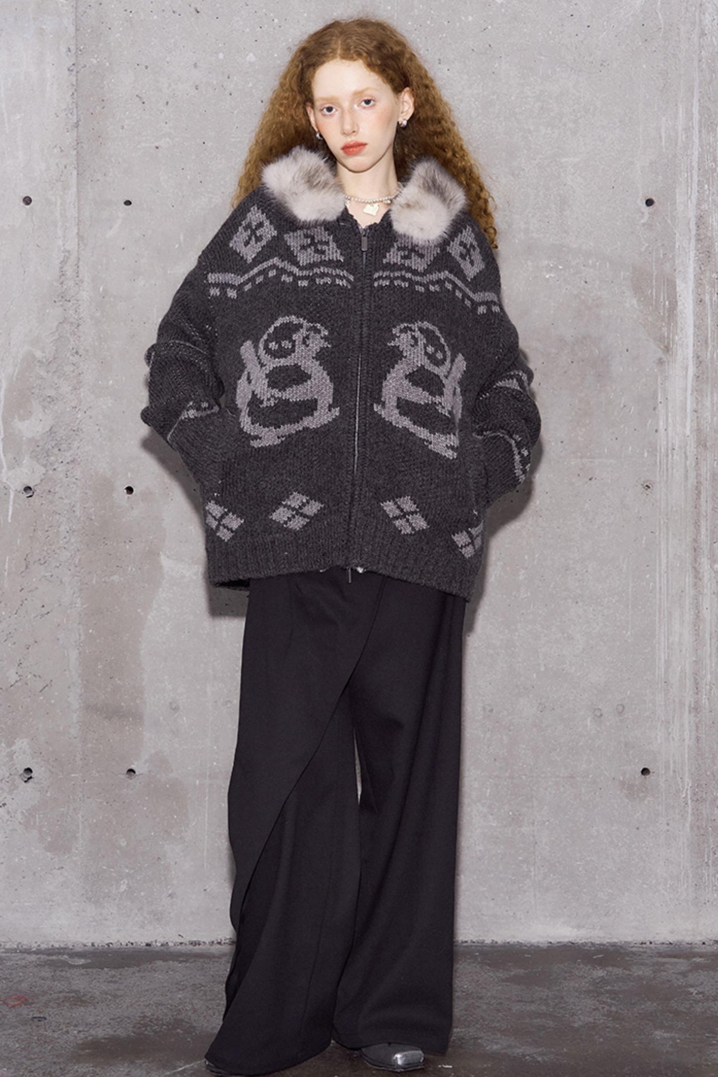 Detachable Fur Collar Knitted Cardigan