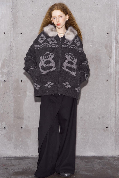 Detachable Fur Collar Knitted Cardigan