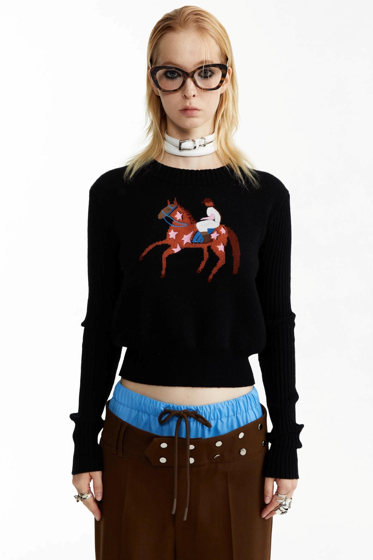 Equestrian Race Pattern Knitted Sweater