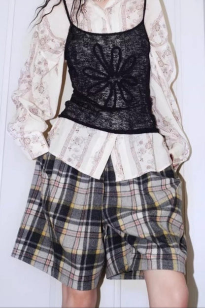 Vintage Plaid Wide-Leg Shorts
