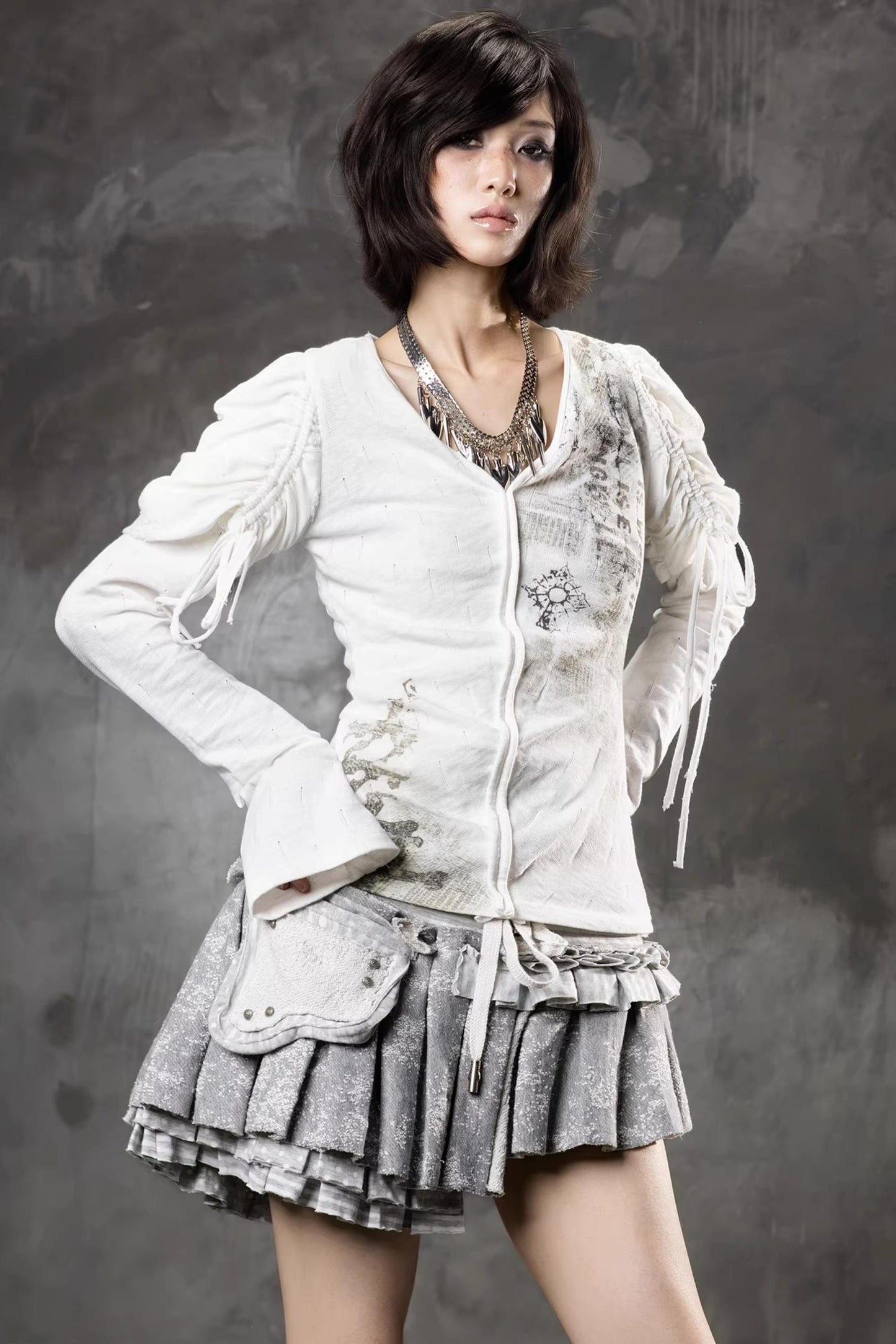 Printed Puff Sleeve Knit Top
