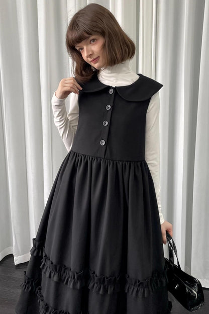 Black Woolen Layered Vest Dress