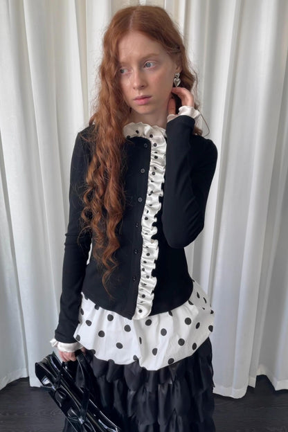 Polka Dot Lace Long Sleeve Cardigan