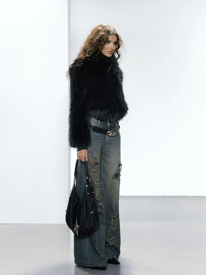 Black Eco Fur Coat