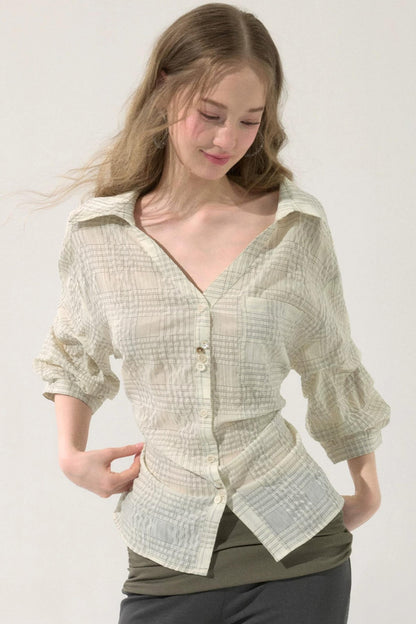 Sweet Plaid Mid-Sleeve Blouse
