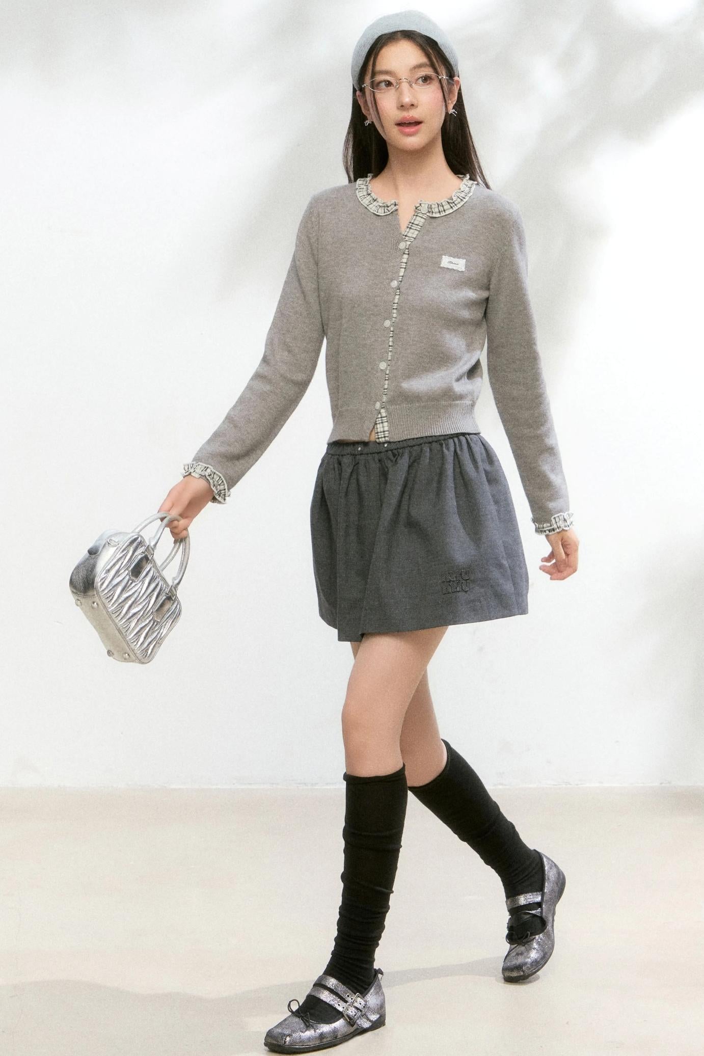 Knitted Plaid Cardigan Sweater Set-Up