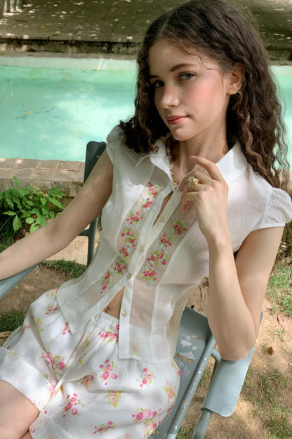 Elegant Floral Shirt And Skirt Set-Up