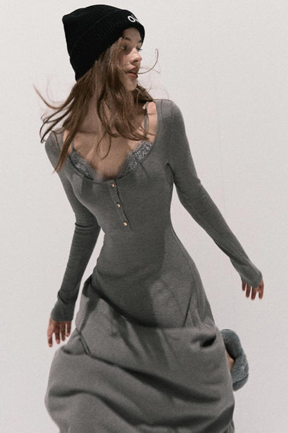 Basic Lace Knit Waist Dress