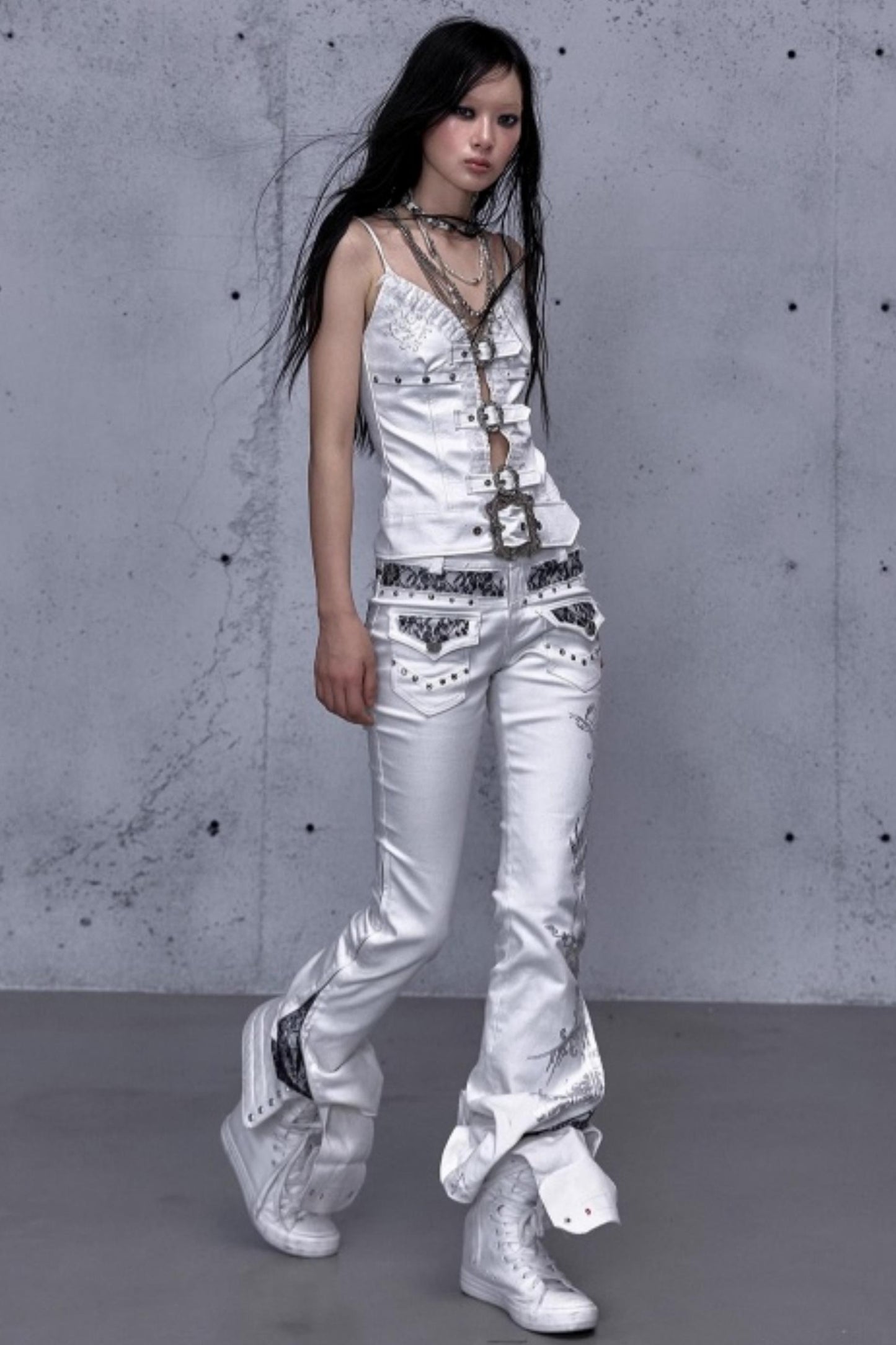 Embroidered Lace Leather Camisole