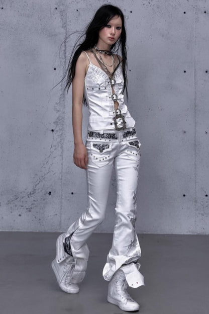 Embroidered Lace Leather Camisole