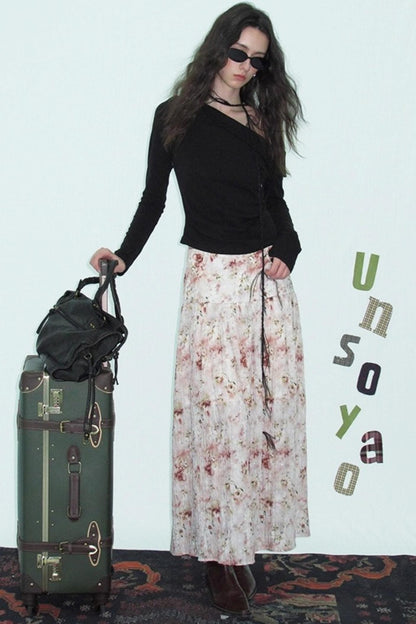 Slanted Shoulder Knit Top Skirt Set-Up