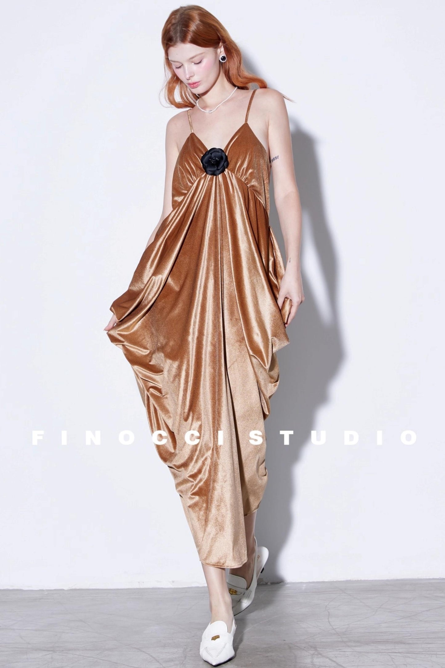 Custom Camellia Silk Velvet Slip Dress