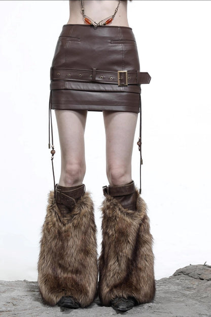 Beaded Leather Short Skirt